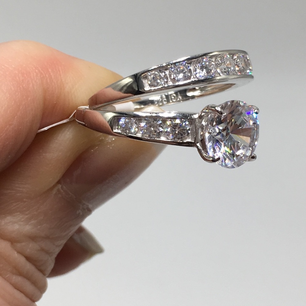 18k white gold ring set 2pc engagement wedding - Picture 6 of 7
